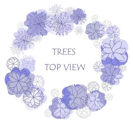 Tree for architectural floor plans. Entourage design. Various trees, bushes, and shrubs, top view for the landscape design plan.