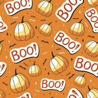 Halloween seamless pattern with pumpkins and boo. Perfect for textile, wallpaper, and print. vector