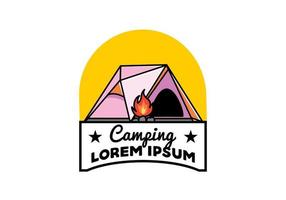 Triangle camping tent and bonfire illustration design vector