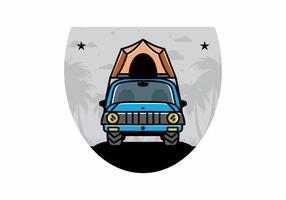 Camping on the roof of car illustration badge design vector