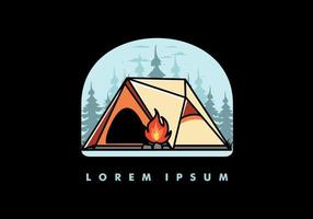 Triangle camping tent and bonfire illustration design vector