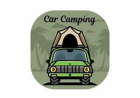 Camping on the roof of car illustration badge design vector