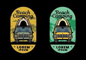 Camping on the roof of car illustration badge design vector