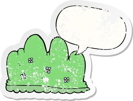 cartoon hedge and speech bubble distressed sticker