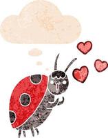 cute cartoon ladybug in love and thought bubble in retro textured style vector