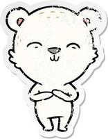 distressed sticker of a happy cartoon bear vector