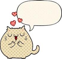 cute cartoon cat in love and speech bubble in comic book style vector