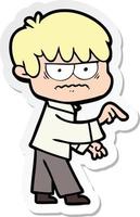 sticker of a annoyed cartoon boy vector