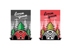 Big family tent and pine trees illustration badge design vector