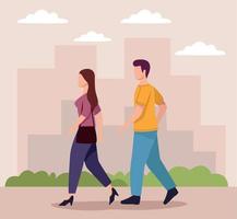 pareja caminando por la ciudad vector