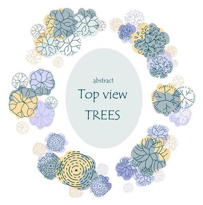 Tree for architectural floor plans. Entourage design. Various trees, bushes, and shrubs, top view for the landscape design plan.
