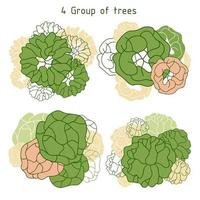 árbol para planos arquitectónicos. diseño de séquito. varios árboles, arbustos y arbustos, vista superior para el plan de diseño del paisaje. vector