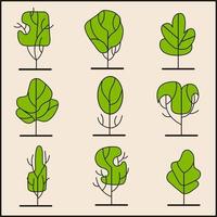 árboles frontales simples. diseño de séquito. varios árboles, arbustos y arbustos. vector