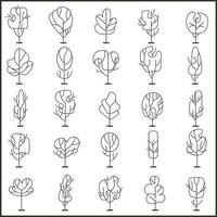 Simple frontal trees. Entourage design. Various trees, bushes, and shrubs. vector