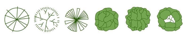 Tree for architectural floor plans. Entourage design. Various trees, bushes, and shrubs, top view for the landscape design plan. vector