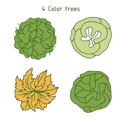 Tree for architectural floor plans. Entourage design. Various trees, bushes, and shrubs, top view for the landscape design plan.