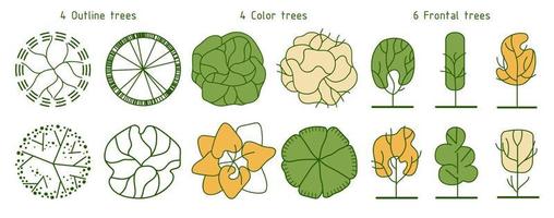 árboles para el plan maestro. planos de árboles para planos arquitectónicos o diseños de paisajes. vector