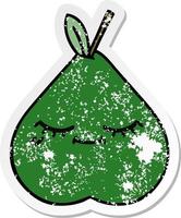 distressed sticker of a cute cartoon pear vector