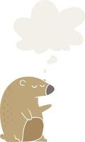 cartoon bear and thought bubble in retro style vector