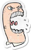 retro distressed sticker of a cartoon furious man shouting vector