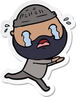 sticker of a cartoon bearded man crying vector