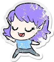 distressed sticker of a carton happy elf girl dancing vector