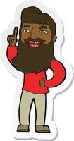 sticker of a cartoon happy bearded man with idea vector