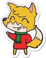 sticker of a happy cartoon fox vector