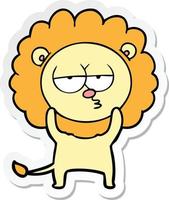 sticker of a cartoon bored lion vector