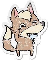 distressed sticker of a cartoon hungry wolf vector