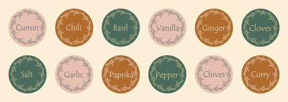Pantry spice jar seasoning label sticker organizer set. For marking kitchen food containers with spices.