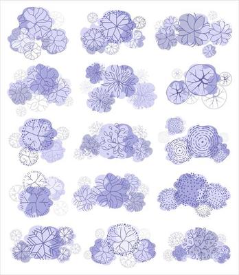 Tree for architectural floor plans. Entourage design. Various trees, bushes, and shrubs, top view for the landscape design plan.
