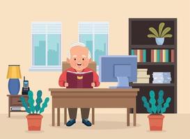 grandfather studing in desktop vector