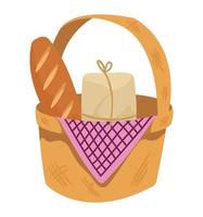 picnic basket with bread vector