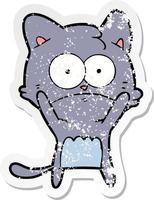 distressed sticker of a cartoon nervous cat vector