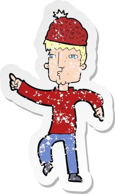retro distressed sticker of a cartoon man in hat