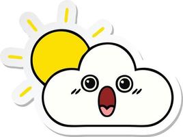 sticker of a cute cartoon sun and cloud vector