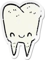 distressed sticker of a cartoon tooth vector