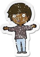 retro distressed sticker of a cartoon worried boy vector