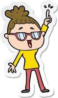 sticker of a cartoon happy woman wearing spectacles vector