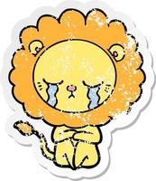 distressed sticker of a crying cartoon lion vector