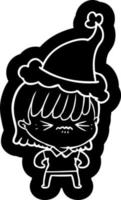 annoyed cartoon icon of a girl wearing santa hat vector