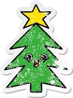 distressed sticker of a cute cartoon christmas tree vector