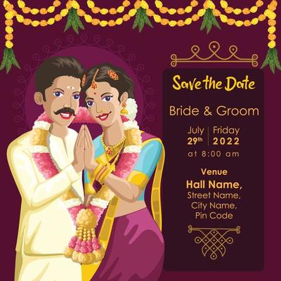 Indian Tamil wedding invitation bride and groom in welcome pose 10270987  Vector Art at Vecteezy