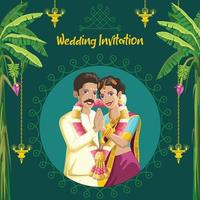 Indian Tamil wedding invitation bride and groom in smiling welcome pose vector