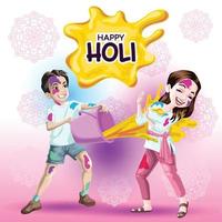 Holi greetings with playful boy and girl vector