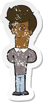 retro distressed sticker of a cartoon jaded man vector