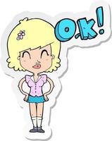 sticker of a cartoon woman thinking OK vector