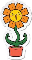 sticker of a happy cartoon flower vector