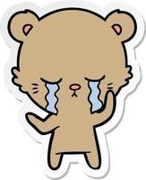 sticker of a crying cartoon bear vector